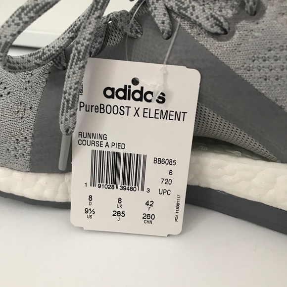 Adidas Pure Boost X Element Gray Running Shoes - Picture 8 of 8